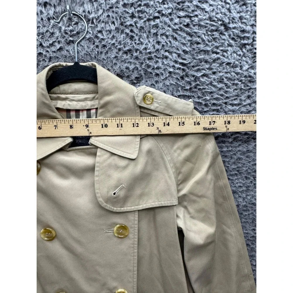 Vintage 90s Burberrys Double-Breasted Trench Coat Khaki Womens Size Petite S/M - Picture 11 of 16
